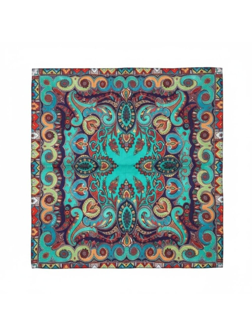 Satin Wild Rag 35 Inch Square Western Scarf Paisley Southwestern Style Turquoise